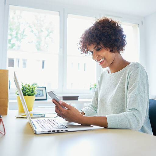 Woman using online banking