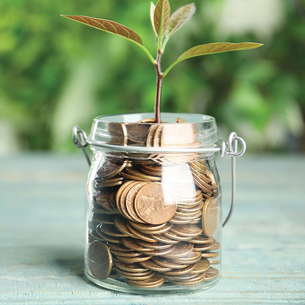 Savings jar with pennies