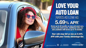 Woman in car and love your loan promo